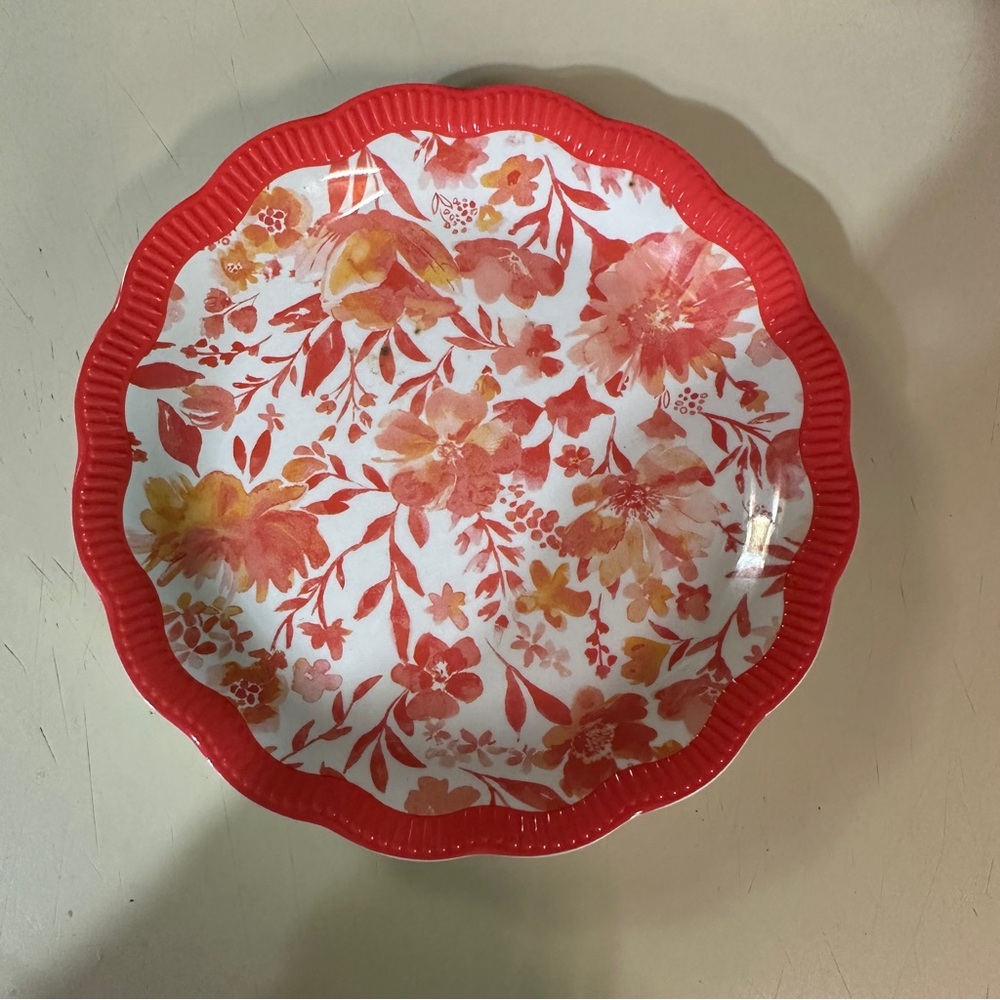 Pioneer Woman ~ Two (2)‎ Melamine ~ Painterly Floral ~ Appetizer Plates ~ Coral